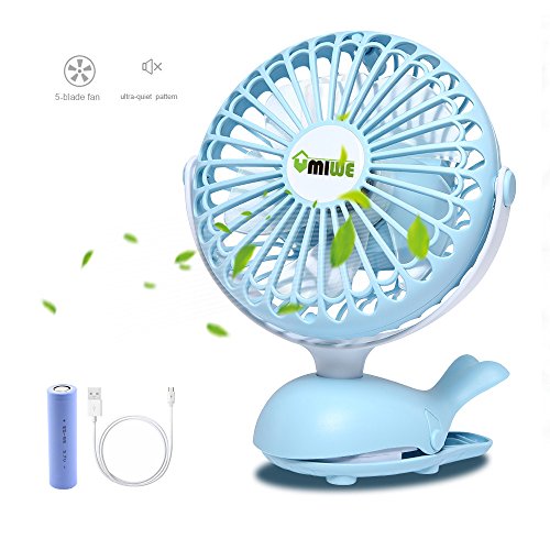 Clip on Fan Umiwe Portable Battery Powered Quiet Desk Fan with 5 Blades for Travel Office Baby Stroller( (blue) - B071W14HLK